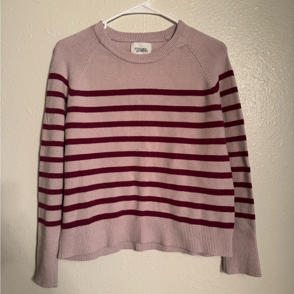 Stitches + Stripes Burgundy Striped Sweater